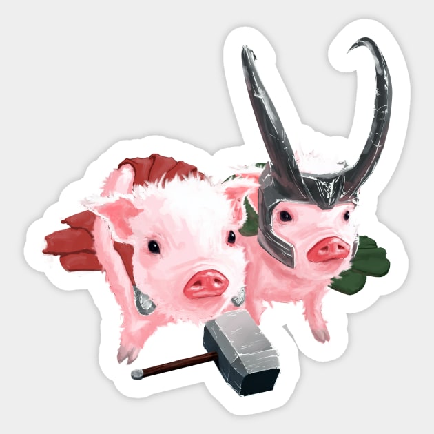 Thor & Loki Pigs Sticker by animalartium@gmail.com